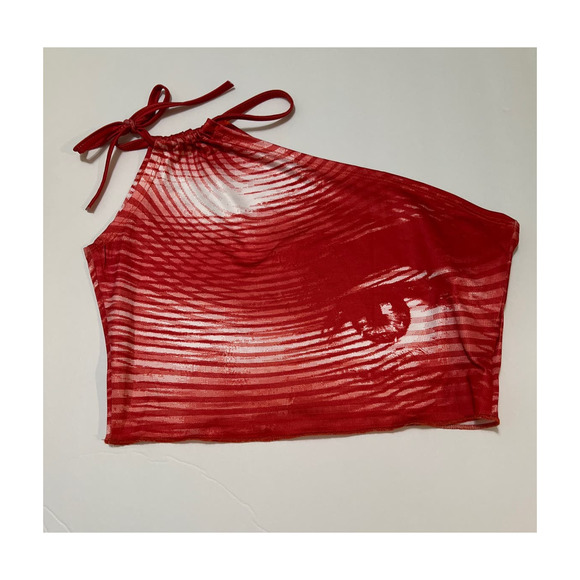 Cape Clique One Shoulder Tie Eye Graphic Cami Crop Top NWT Size 6 Medium - Picture 8 of 8